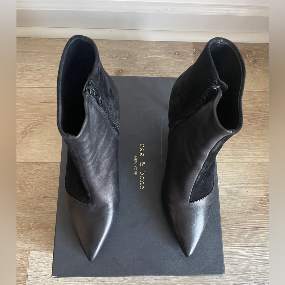 RAG & BONE BEHA BOOTIES BLACK MIX LEATHER SUEDE POINTY HEEL Size 10